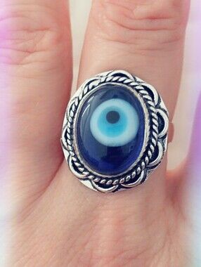 Evil Eye Gemstone Ring Overlay Sterling Silver Plated